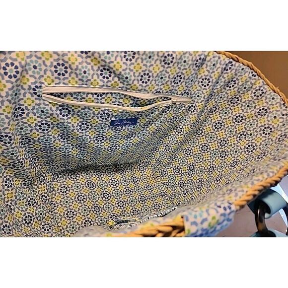 Vera Bradley XLARGE Capri Blue Woven Straw Beach Tote Bag W Sea Shells - Picture 3 of 8